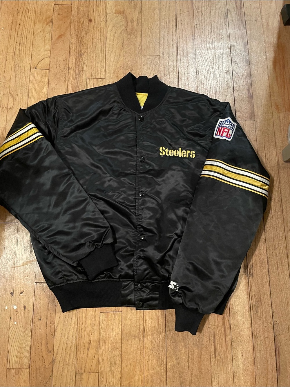 STARTER Black and Yellow Steelers Satin Bomber Jacket